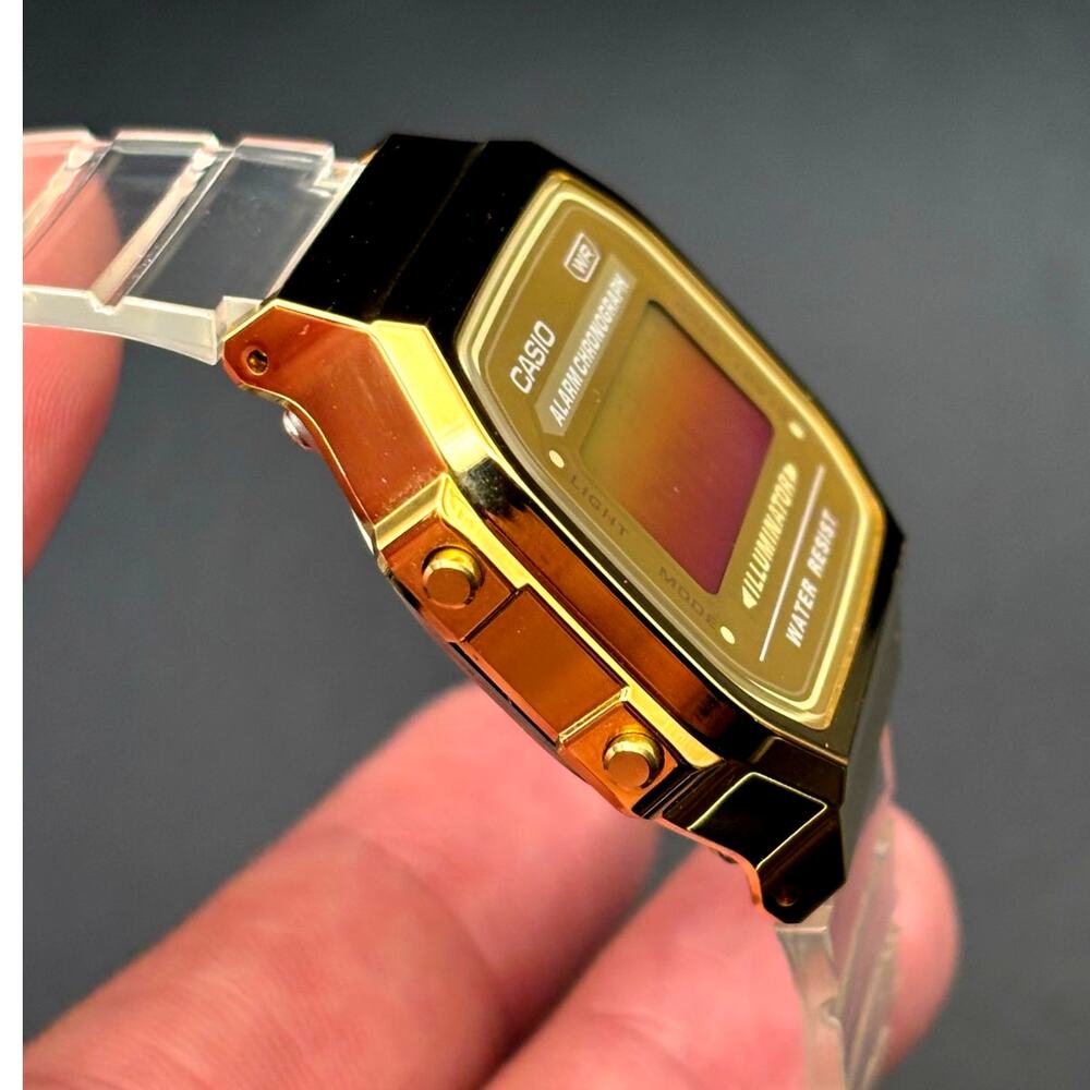 LWS Golden Hour Casio A168XE Vintage Collection Clear Strap Digital 
Mod Watch - Picture 8 of 17